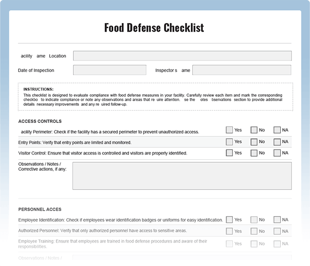 Food Defense Checklist