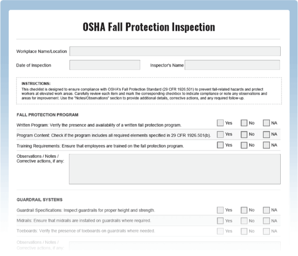 OSHA Fall Protection Checklist