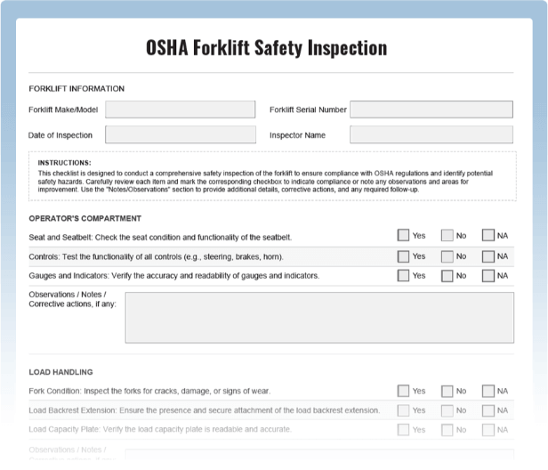 OSHA Forklift Safety Checklist