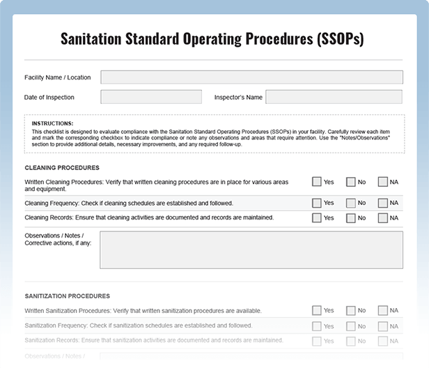 anitation Standard Operating Procedures