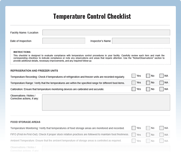 Temperature Control Checklist