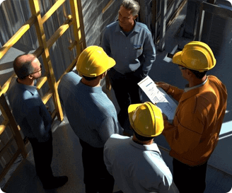 Safety team discussing incident reporting procedure