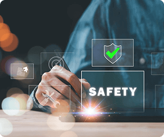 Digital safety management concept showing a professional using technology to redesign safety meetings and processes