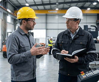 Incident investigator interviewing a worker and recording witness statements during a workplace incident investigation.