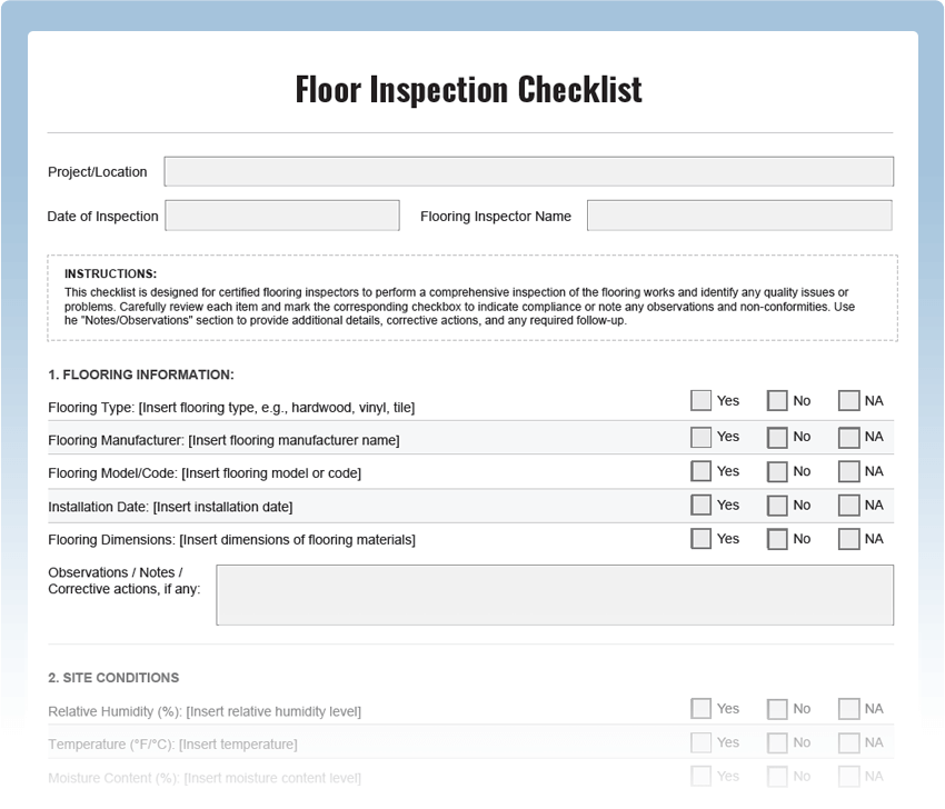 Floor Inspection Checklist