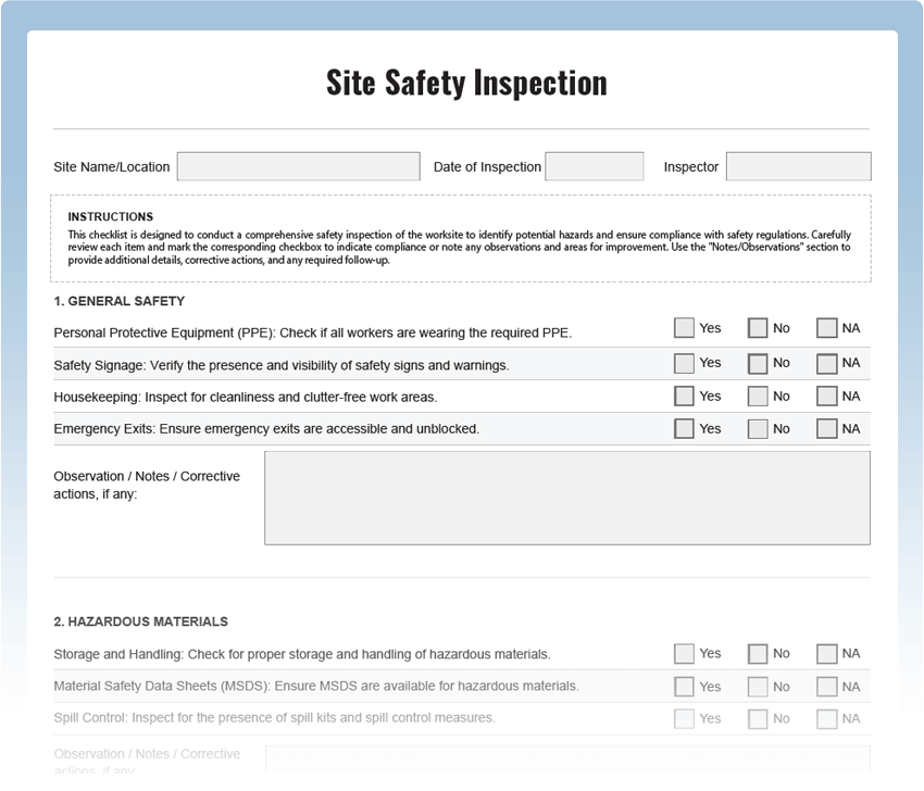 site safety visit report template