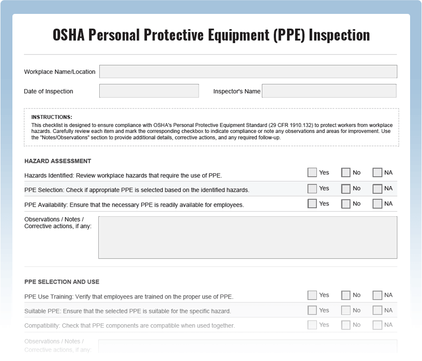 OSHA PPE Checklist