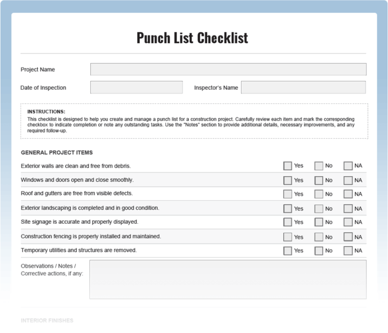 Construction Punch List Checklist Download Free PDF Construction Punch List Checklist Download Free PDF