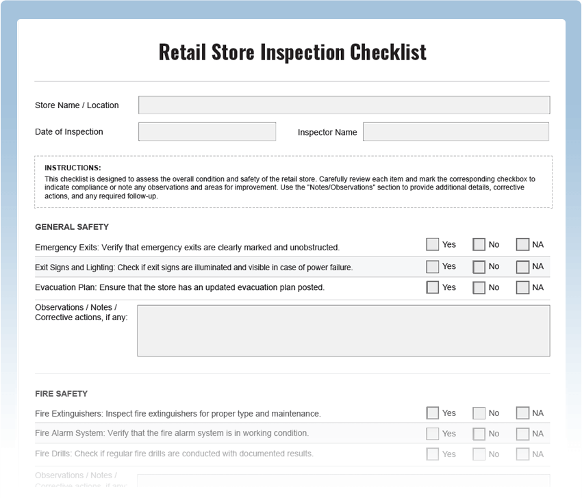 Retail Store Inspection Checklist