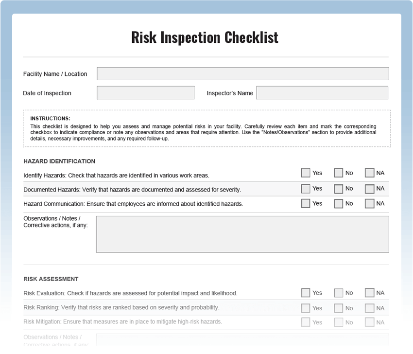 Risk Inspection Checklist