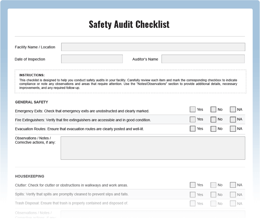 Safety Audit Checklist