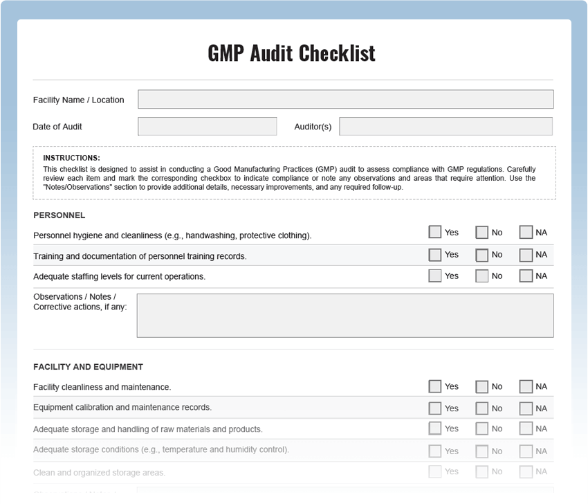 GMP Audit Checklist