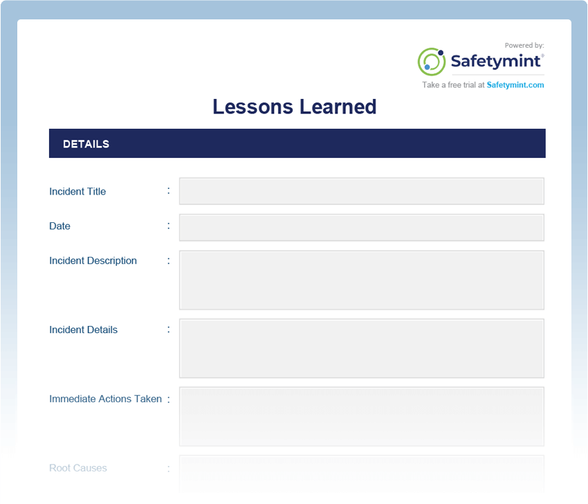 Safety Lessons Learned Template - Construction Documents And Templates